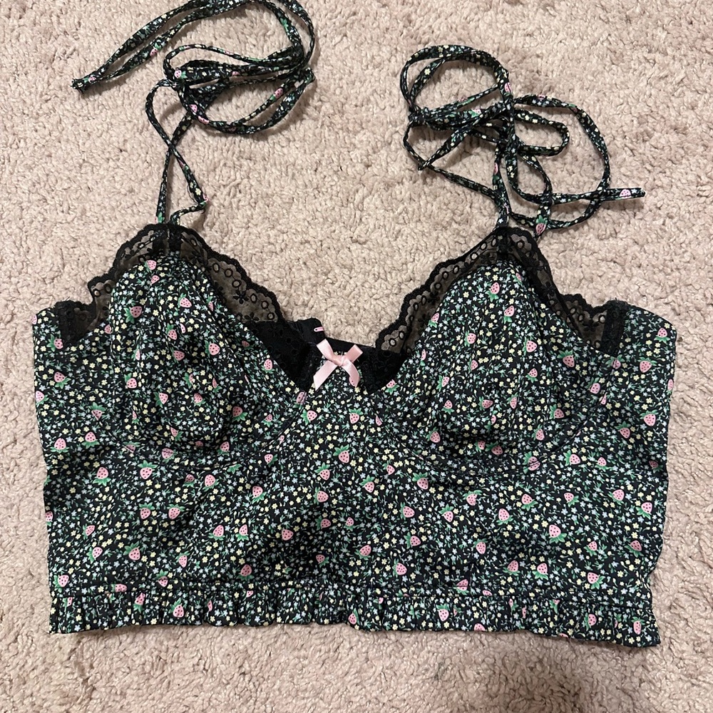 For Love And Lemons Black Floral Lace-Trim Bralette Camisole